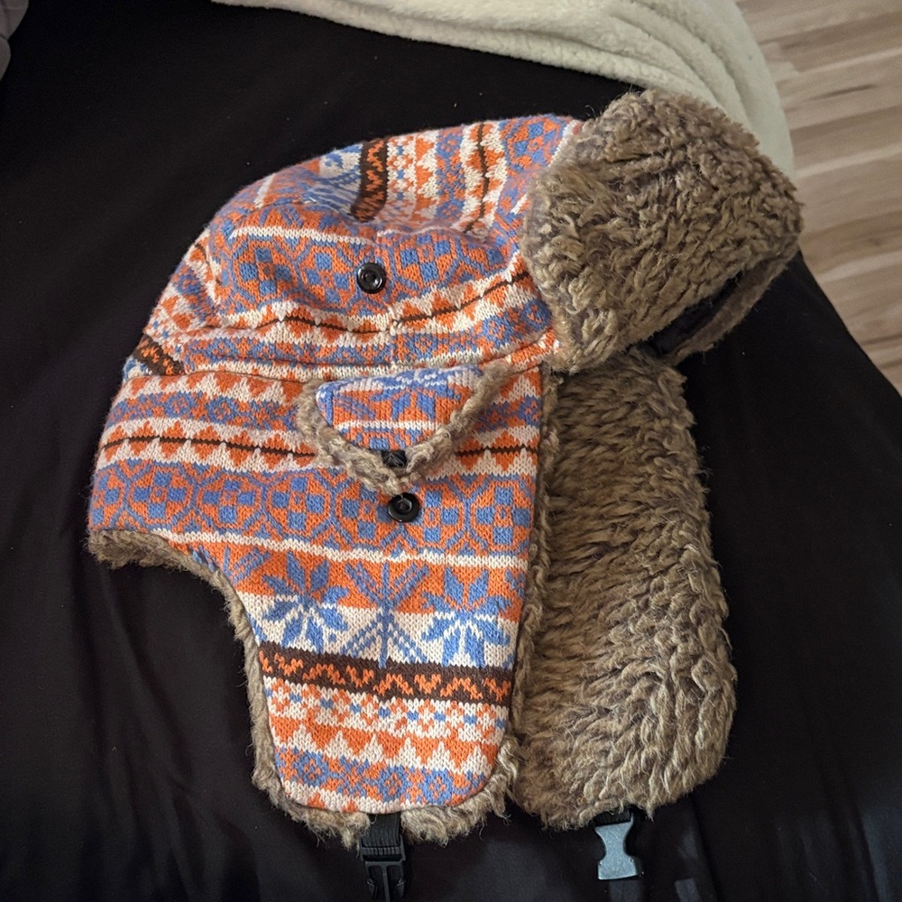 Warm hat! Brown and Blue Aztec pattern Winter Hat